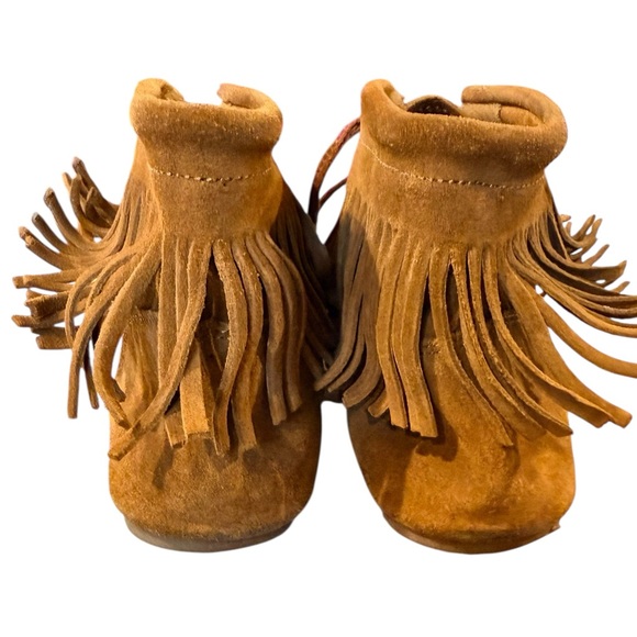 Minnetonka Suede Leather Tan Fringe Moccasin Boots Shoe or Slipper 8.5 - Picture 5 of 6